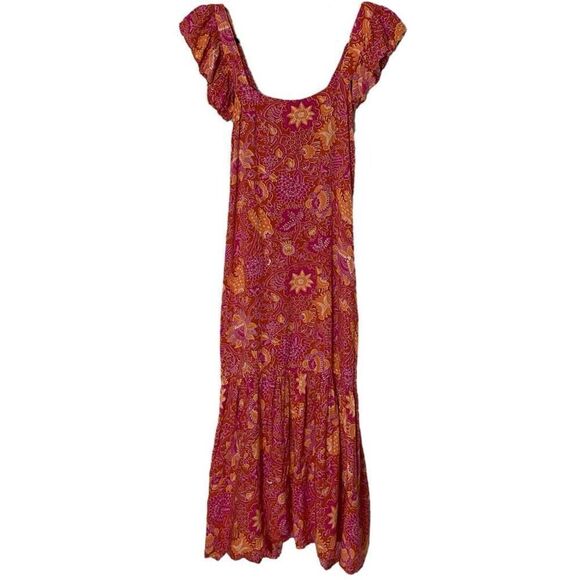 House Of Harlow Pink Orange Paisley Ruffled Flutter Sleeve Maxi Dress Size Small - Picture 1 of 6